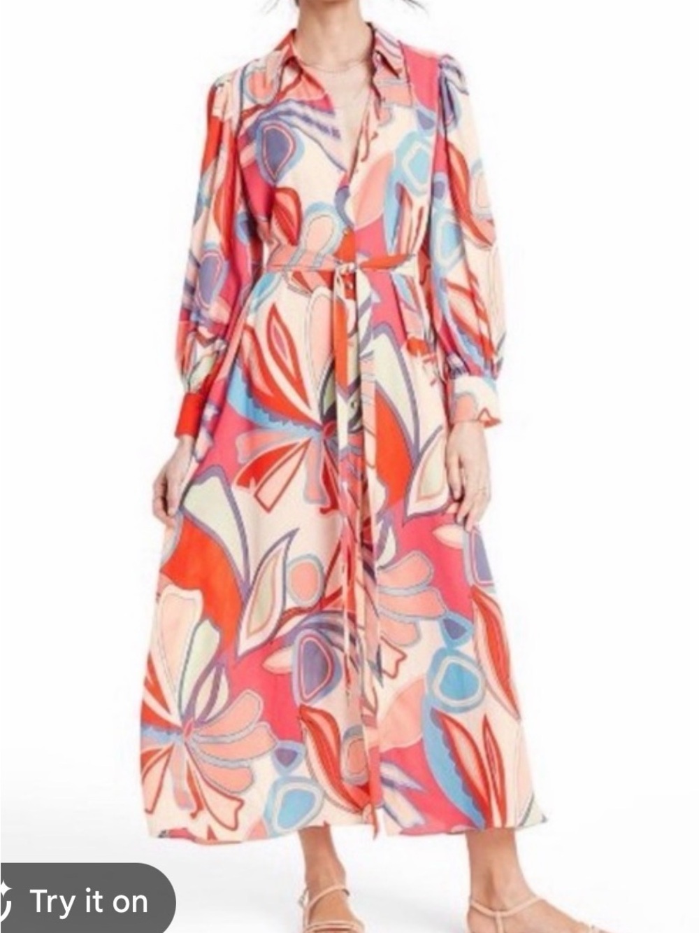 Alexis Coral Multi Printed Midi Shirt Dress